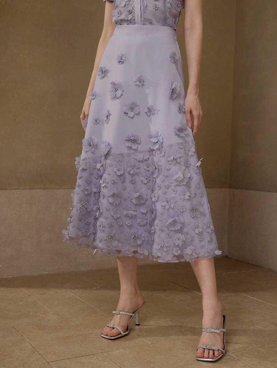 MOTF PREMIUM APPLIQUES RHINESTONE DETAIL SKIRT - Purple - View 1