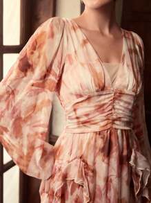 ZEYLAH Đầm Maxi Tay Dài Cổ Chữ V Eo Ruffle Viền Dài Thanh Lịch - Nhiều màu - Xem 2