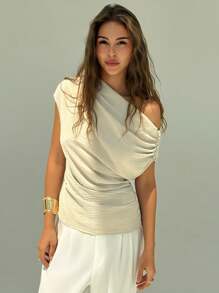 Aloruh 卡其色休闲办公女式束腰修身衬衫 - 卡其色 - 查看 7