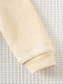 Cozy Pixies 女婴两件套柔软针织植物花卉图案圆领长袖毛衣上衣和松紧腰裤套装 - 杏色 - 查看 8