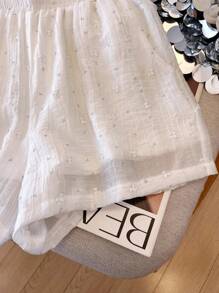 INAWLY 女士休闲纯色纹理衬衫和短裤两件套 - 白色 - 查看 7