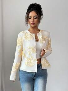 Elenzga Veste légère à manches longues en dentelle au crochet pour femmes