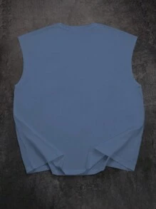 Manfinity Homme Áo ba lỗ rộng rãi thời trang mùa hè đa năng màu trơn cỡ lớn cho nam - Màu xanh bụi bặm - Xem 2