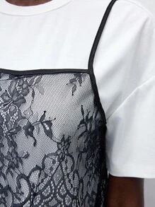 Maija 2025 年夏季新款黑色蕾丝吊带背心，合身无袖上衣，百搭可拆卸肩带，黑白撞色，时尚休闲都市优雅浪漫商务休闲办公室派对海滩音乐节婚礼宾客早午餐街头装机场返校秋季时尚 Y2K - 黑與白 - 查看 7