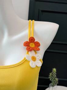 Chiquease 2pcs/Set Vacation Style Floral Decor Camisole Top And Printed Mini Skirt Outfit Clothes For University - Yellow - View 4
