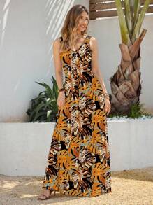 Shutterstock Glamance Full Print V-Neck Sleeveless Dress Casual And Resort Wear For Women Fall Clothes Modest - Yellow - View 3