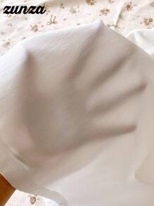 1 件青少年女孩不对称领套头衫长袖白色休闲校服衬衫，秋季 - 白色 - 查看 6