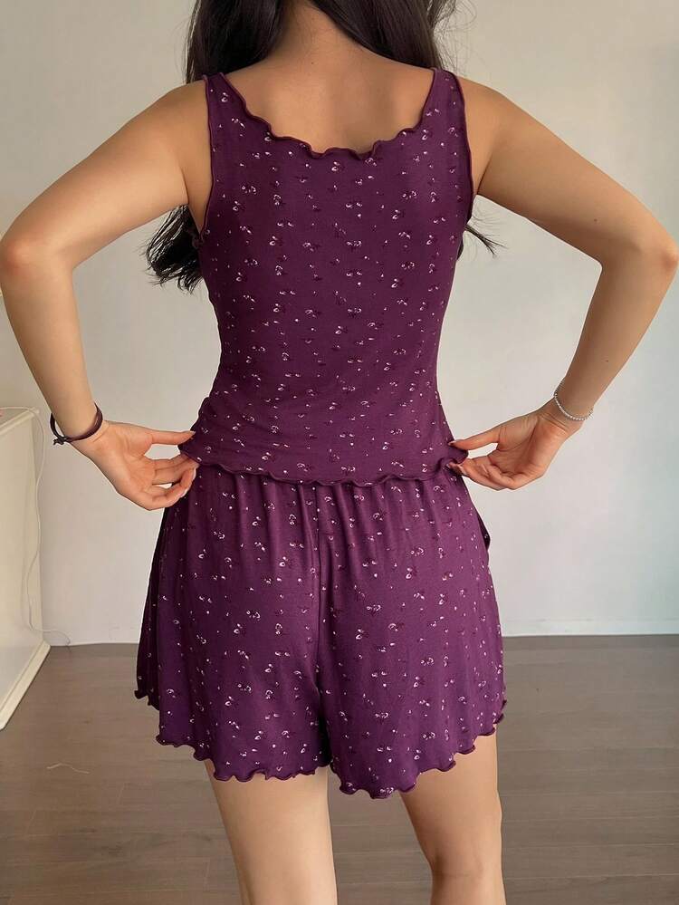 2pcs Ditsy Floral Comfortable Women Pajama Set