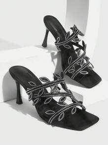 CUCCOO SZL 方头高跟女鞋，蝴蝶装饰女士高跟凉鞋 - 黑色 - 查看 2