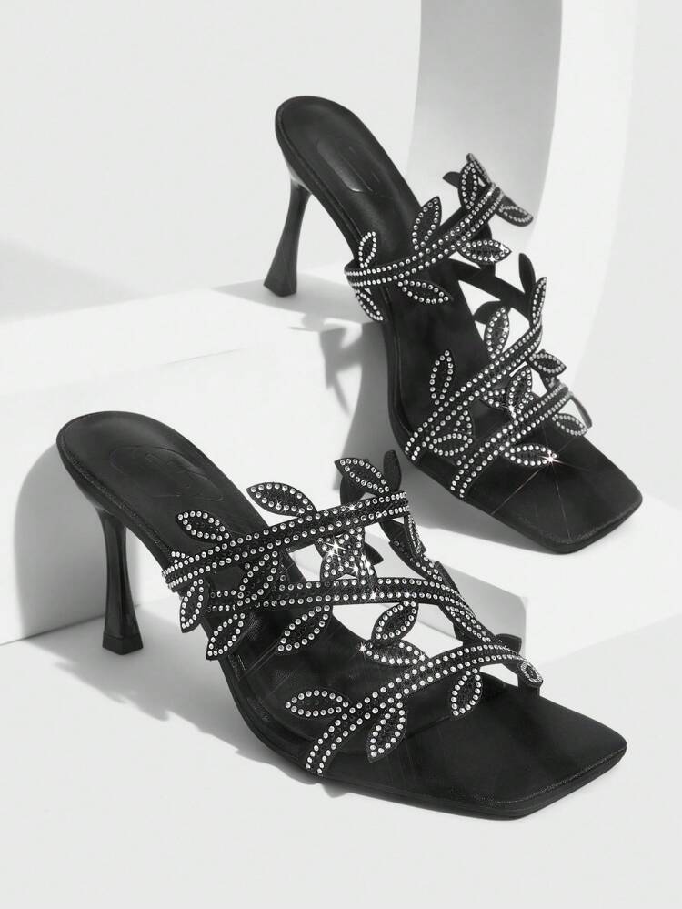 CUCCOO SZL Square Toe High Heel Women Shoes, Butterfly Decor Ladies Heeled Sandals
