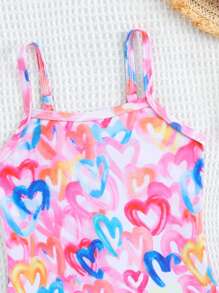 Baby Girls' Heart Print One-Piece Swimsuit, Cute For Swimming & Holiday
