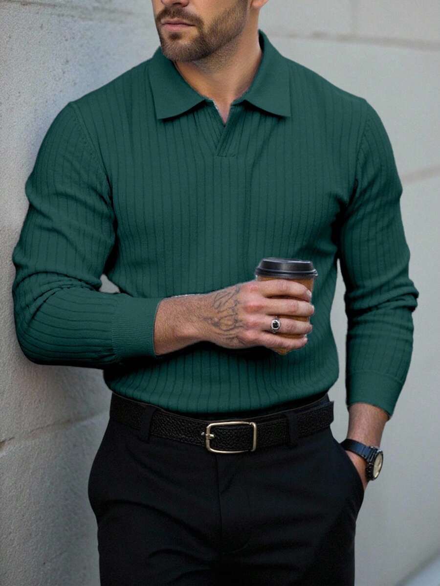 Manfinity Homme Áo thun polo tay dài màu trơn đa năng thường ngày cho nam Áo thun polo nam màu xanh lá cây đậm, Áo thun polo nam màu trơn, tay ngắn, thường ngày & thời trang, phù hợp cho mùa thu Áo thun polo cho nam Áo thun polo cho nam Quần áo nam Áo thun polo nam, Áo thun polo tay ngắn dệt kim jacquard họa tiết hình học cao cấp cho nam, Áo thun chơi golf, Áo thun polo, Mùa thu - màu xanh lá - Xem 1