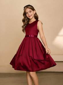 Girls Princess Dress, Piano Recital Dress, Wedding Flower Girl Dress, Formal Party Evening Gown, Red - Burgundy - View 5