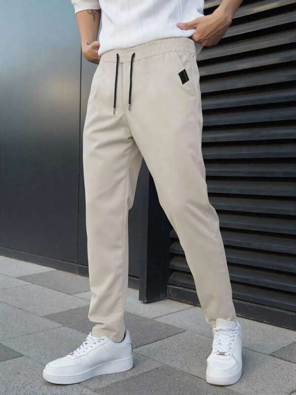 Manfinity Homme Men's Casual Straight Leg Pants, Versatile Design With Pocket Patch, Fall