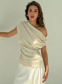 Aloruh 卡其色休闲办公女式束腰修身衬衫 - 卡其色 - 查看 8