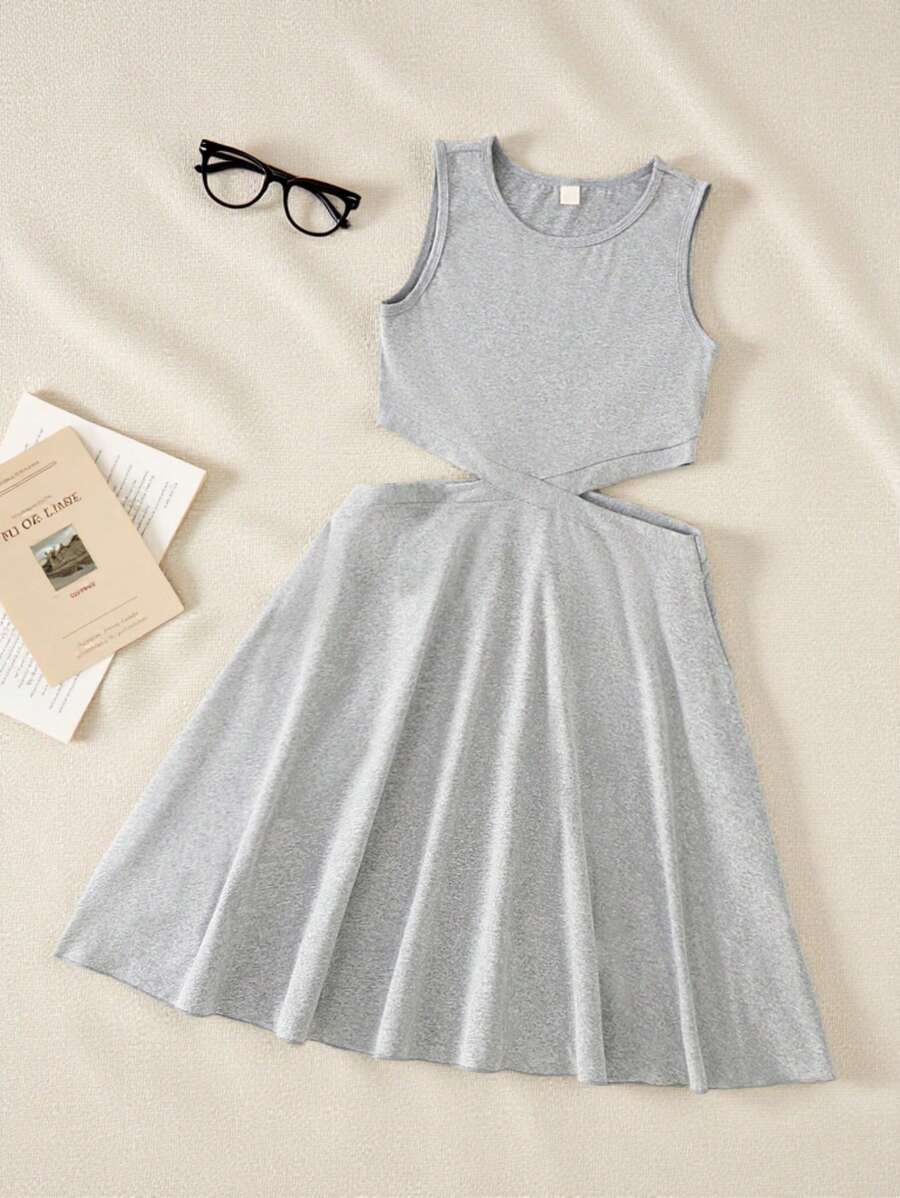 1 件女童休闲交叉设计迷你连衣裙，夏季 - 灰色 - 查看 1