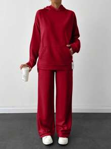 EURMUSE Light Grey Two Thread Sweatshirt And Sweatpant With Label Detail - Red - View 5