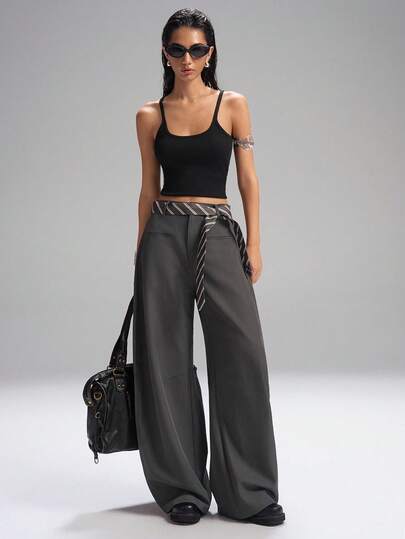 SHEIN EZwear Quần ống rộng màu trơn thời trang đi làm cỡ lớn, quần ống rộng cho nữ vào mùa thu/đông