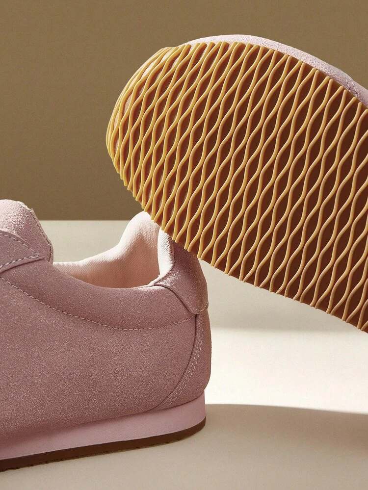 CUCCOO EASI Women's Embroidered Round Toe Flat Casual Sneakers, Breathable Faux Suede Pink Casual Sports Shoes For Daily Indoor & Outdoor Wear