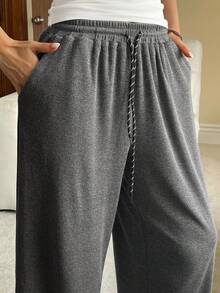DAZY 简约舒适针织宽松睡裤，女士家居服下装，秋季 - 深灰色 - 查看 6