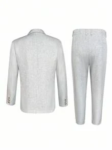 Calvornis 男士纯色翻领长袖夹克和裤子休闲西装套装 - 灰色 - 查看 2