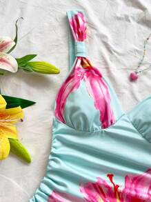 Soleia 女士度假花卉印花扭纹前背心，浪漫日常/休闲装，适合约会、海滩、音乐节 - 彩色 - 查看 4