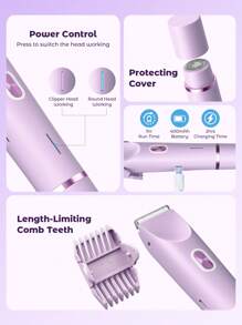 Teckwe Women Bikini Trimmer, Dual-Head Hair Trimmer For Women, 2-In-1 Bikini Shaver With Ceramic Blade Heads & Type-C Charging Port, Electric Razors For Women Pubic Hair,Underarms,Legs,Arms,Face,Purple - Purple - View 8