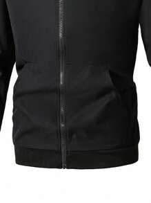 Teenage Boy Casual Printed Zipper Pocket Hooded Jacket, Suitable For Daily Casual Wear Chic Outfits For Autumn/Winter Fall - Black - View 4