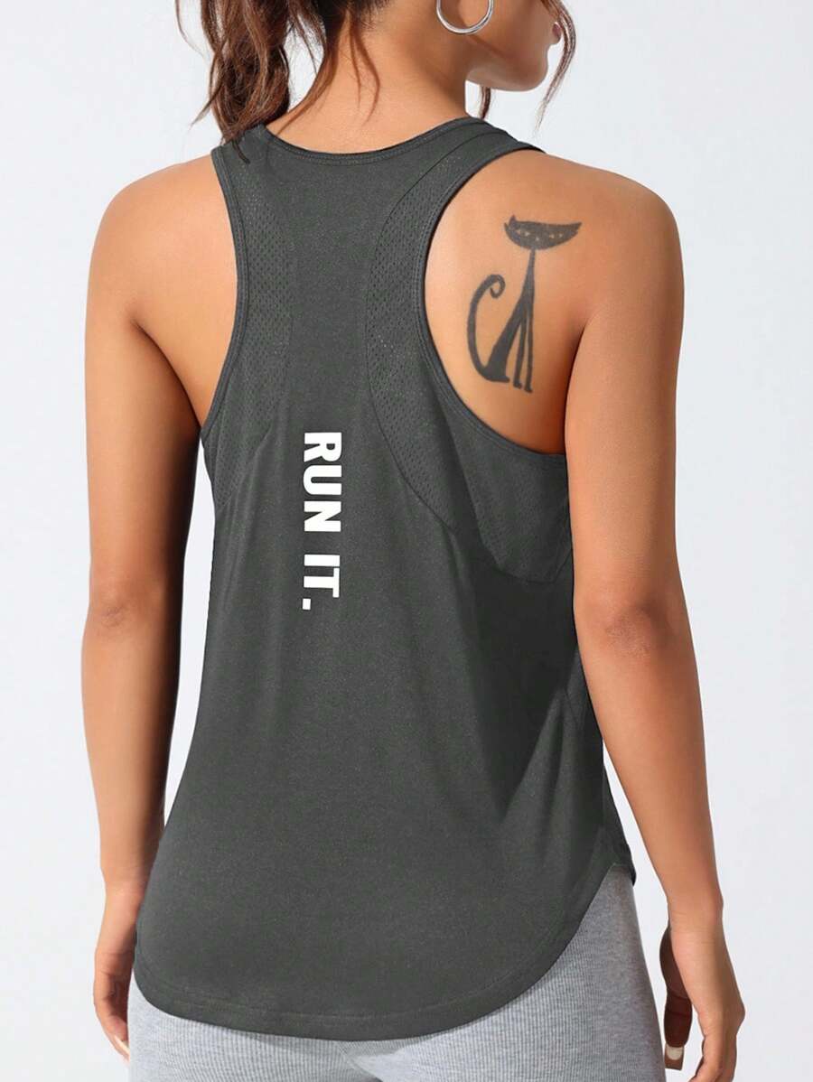CourtClass Letter Graphic Racer Back Sports Tank Top Running Tank - Dark Grey - View 1