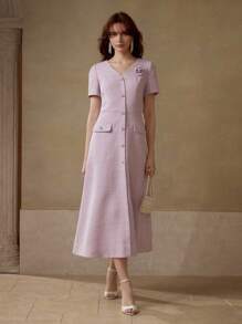 MOTF PREMIUM VESTIDO CAMISERO FLORAL ESTÉREO - Morado - Ver 1