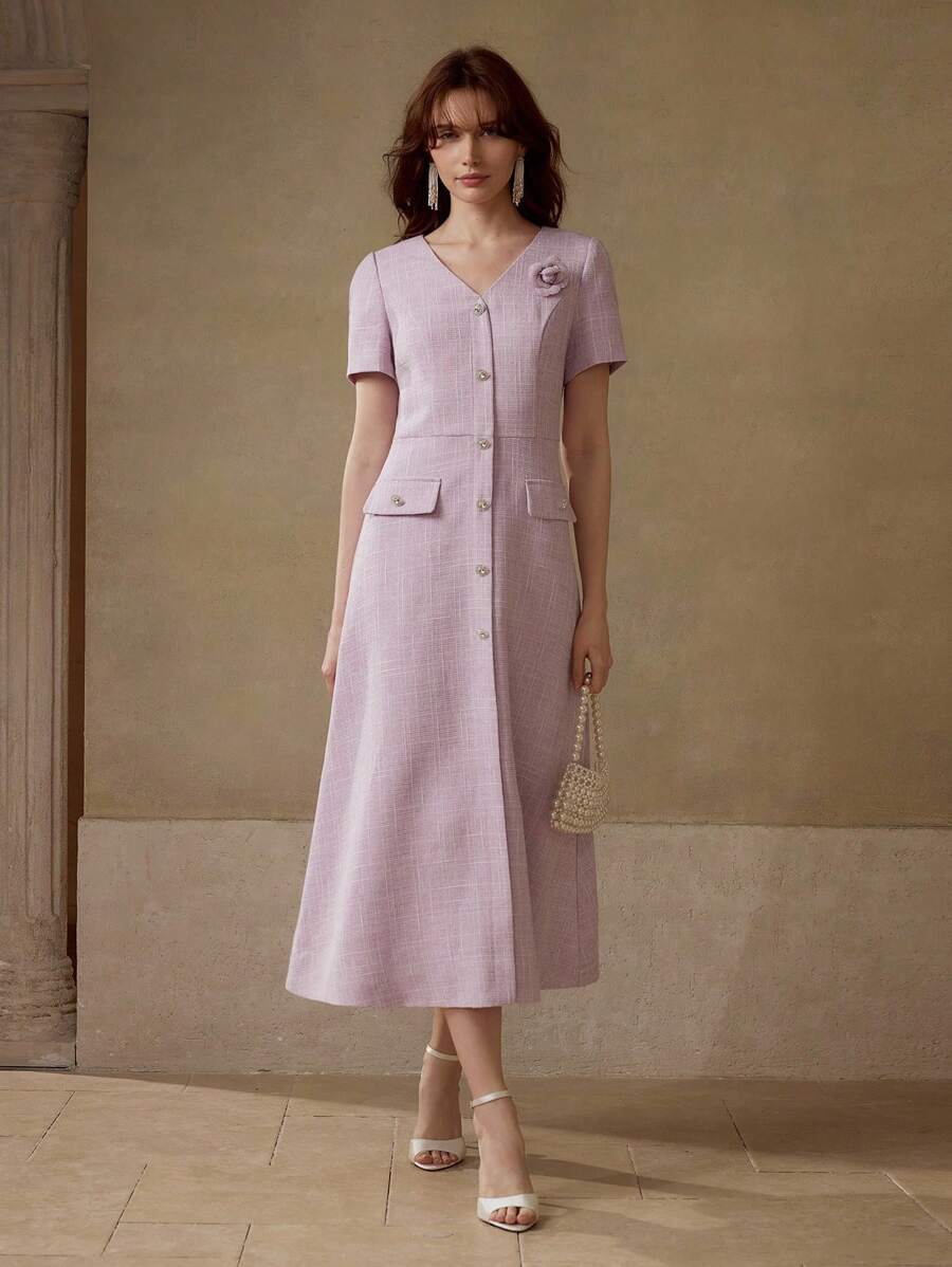 MOTF PREMIUM VESTIDO CAMISERO FLORAL ESTÉREO - Morado - Ver 1