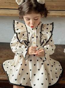 LMoss Kids 女婴心形图案荷叶边圆领梭织连衣裙 - 彩色 - 查看 3