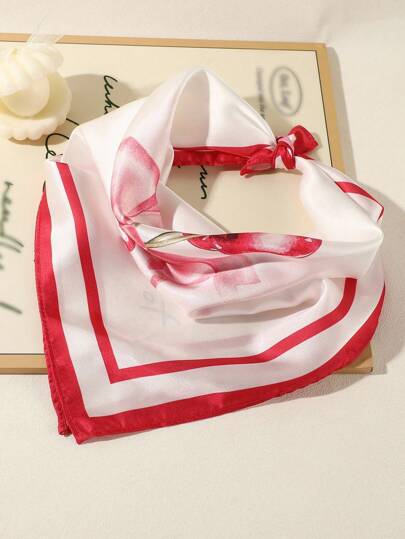 Kawaii 1pc Sweet Cherry Print Versatile Scarf, Suitable For Daily Life, Vacation, Decorative Styling, Accessory For Women