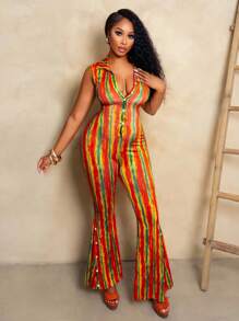 BamGleam Women Casual Color Block Front Button Sleeveless Jumpsuit, Summer Striped Design Streetwear SummerHoliday - Multicolor - View 6