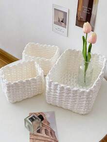 Hand - Woven Storage Basket Set, 1 Piece Or 3 - Piece Set. Storage Baskets Made Of Paper - Rope Material, Suitable For Home Organization And Storage. They Are Applicable To Living Rooms, Bedrooms, Cabinets And Offices, And Can Be Used For Home Decoration And Farmhouse Decoration. (Small + Medium + Large). Shelf Baskets.