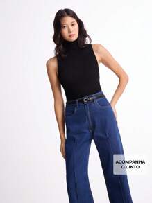 Daynim Seam Front Flare Leg Jeans With Belt - Dark Wash - View 5