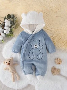 Tutina con cappuccio a maniche lunghe per neonati/bambini piccoli, con stampa carina di orso minimalista