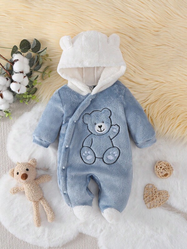 Mono con capucha de manga larga con estampado de oso lindo minimalista para bebés/niños pequeños