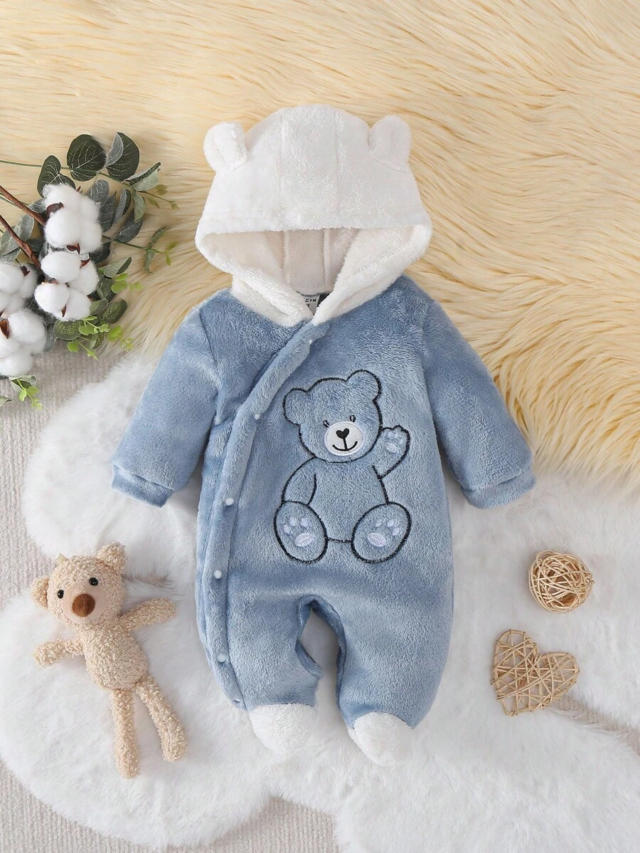 Tutina con cappuccio a maniche lunghe per neonati/bambini piccoli, con stampa carina di orso minimalista