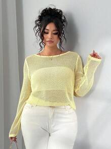Elenzga Coprispalle lavorati a maglia e traforati, ampi, per donna taglia curvy, per estate e autunno, coprispalle lavorato a maglia a maniche lunghe, per taglia curvy, leggero, abbigliamento da spiaggia casual