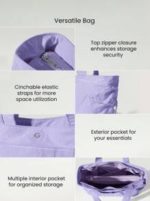 GLOWMODE 18L NylonZipper Pocketed Tote Bag Beach Travel Daily Casual Travel Bag - Mauve Purple - View 4