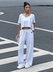 Muchica Stockholm Style Women's Grey Knit Casual Sports Suit Women Summer Clothing Woman S Summer Clothes Women S Clothes - Light Grey - View 6