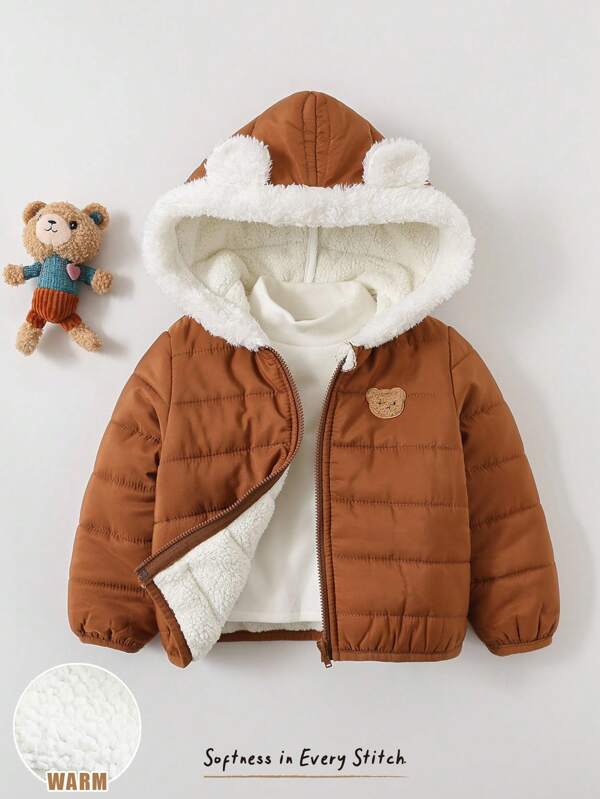 Cozy Pixies Veste à capuche à manches longues doublée thermique avec oreilles de nounours pour bébé garçon