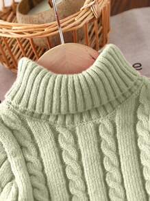 Young Girls Sweater Dress With A-Line Silhouette And High Round Neckline Fall Winter - Mint Green - View 6