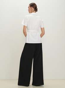 BizChic 2025 年夏季音乐节派对衬衫，适合婚礼宾客、早午餐、都市时尚通勤、日常百搭优雅休闲工作约会毕业衬衫，领带领白色衬衫，女士