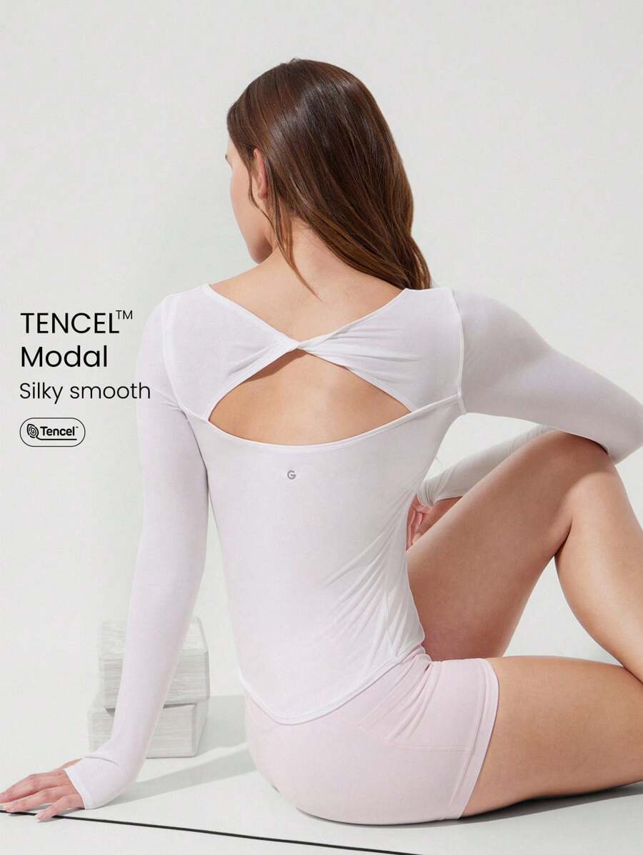 GLOWMODE 莫代尔后背打结长袖T恤 - 白色 - 查看 1