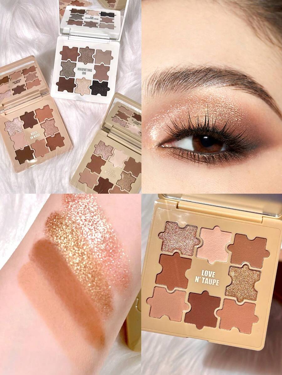 SHEGLAM Jazy Jigsaw Eyeshadow Palette-Love N' Taupe Palette Di Ombretti Opachi E Luccicanti Da 9 Colori Nude Metallic Ombretto Sfumabile Liscio Uniformemente Pigmentato Ombretto Brillantini Marchio Bellezza Trucco Cosmetico Per Donne Ragazze Perfetto Per Inverno Ideale Per Y2K Elegante Moda Adatto Per Compleanno Regalo Festa Pronto Migliore Colore