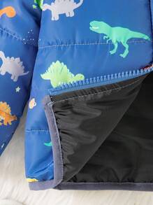 SHEIN 1 件男婴休闲可爱恐龙印花加厚连帽棉衣，适合上学、派对、运动、户外、秋冬季、幼儿拉链连帽衫、婴儿夹克、婴儿外套，6 个月-3 岁 - 藍色 - 查看 8