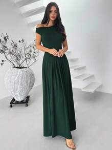 Firerie Abito midi in maglia con scollo a V, arricciatura in vita e orlo asimmetrico, taglie forti, casual ed elegante, adatto per vacanze, attività all'aperto, vacanze, concerti, appuntamenti, feste formali, matrimoni, sensuale, elegante, pendolarismo, ritorno a scuola, spiaggia, ufficio, stile sirena, compleanno - Verde Scuro - Visualizzare 9