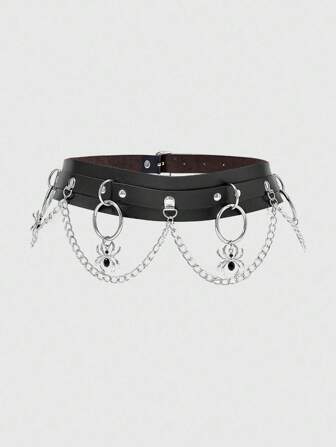 Grunge Punk 1 pieza Cinturón de cadena de estilo gótico con decoración de telaraña negra para mujer, versátil para vestir, jeans, uso diario, adecuado para Halloween